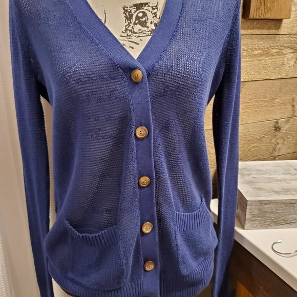 Old Navy Sweaters - Old Navy Sheer Blue Sweater Lg Button V-Neck